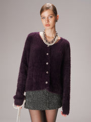 Button-Front Fuzzy Knit Cardigan