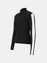Mock Neck Contrast Sleeve Ribbed Knit Top