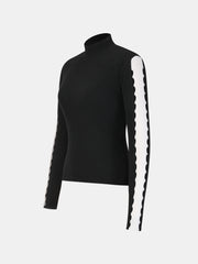 Mock Neck Contrast Sleeve Ribbed Knit Top