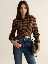 Knot Detail Button-Front Plaid Cropped Shirt