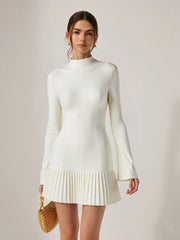 Pleated Hem Mock Neck Mini Dress