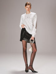 Floral Sequin Mesh Detail Sweater