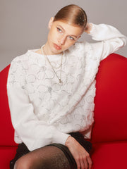 Floral Sequin Mesh Detail Sweater