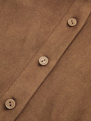 Cinched Waist Button-Front Suede Effect Shirt