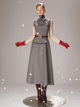 Belted Turtleneck Sleeveless Maxi Dress