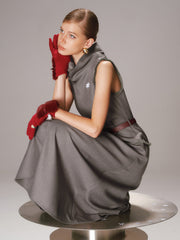 Belted Turtleneck Sleeveless Maxi Dress