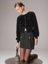 Button-Front Faux Mink Cropped Cardigan