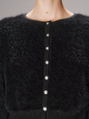 Button-Front Faux Mink Cropped Cardigan