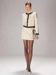 Contrast Trim Tweed Jacket and Shorts Set