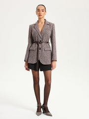 Belted Houndstooth Blazer