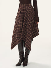 Plaid Asymmetric Midi Skirt
