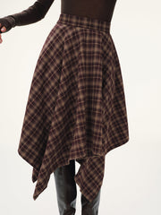 Plaid Asymmetric Midi Skirt