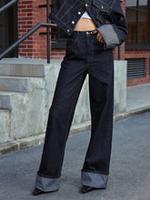 High-Waist Cuffed Wide-Leg Jeans