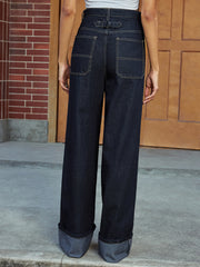 High-Waist Cuffed Wide-Leg Jeans