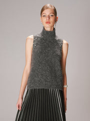 Crystal Embellished Wool-Blend Sweater Vest