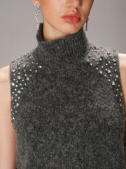 Crystal Embellished Wool-Blend Sweater Vest