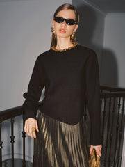 Ball Detail Neckline Long-Sleeve Sweater