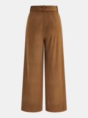 Belted Mid-Waist Corduroy Pleated Pants