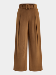 Belted Mid-Waist Corduroy Pleated Pants
