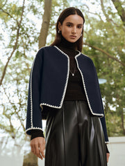 Contrast Scallop Trim Tweed Jacket