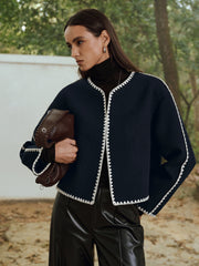 Contrast Scallop Trim Tweed Jacket