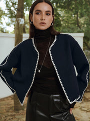 Contrast Scallop Trim Tweed Jacket