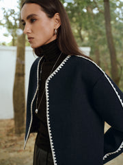 Contrast Scallop Trim Tweed Jacket