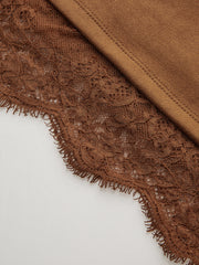 Lace Hem Suede Effect Mini Skirt