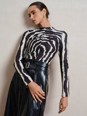 Zebra Print Ruched Long Sleeve Top