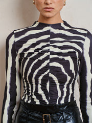 Zebra Print Ruched Long Sleeve Top