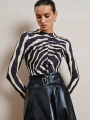 Zebra Print Ruched Long Sleeve Top