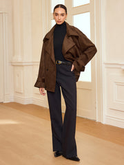 Lapel Suede Effect Belted Trench Coat