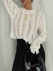 Semi-Sheer Snowflake Crochet Knit Shirt