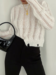 Semi-Sheer Snowflake Crochet Knit Shirt