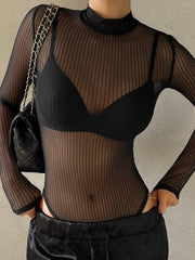 Sheer Mesh Open Back Cutout Bodysuit