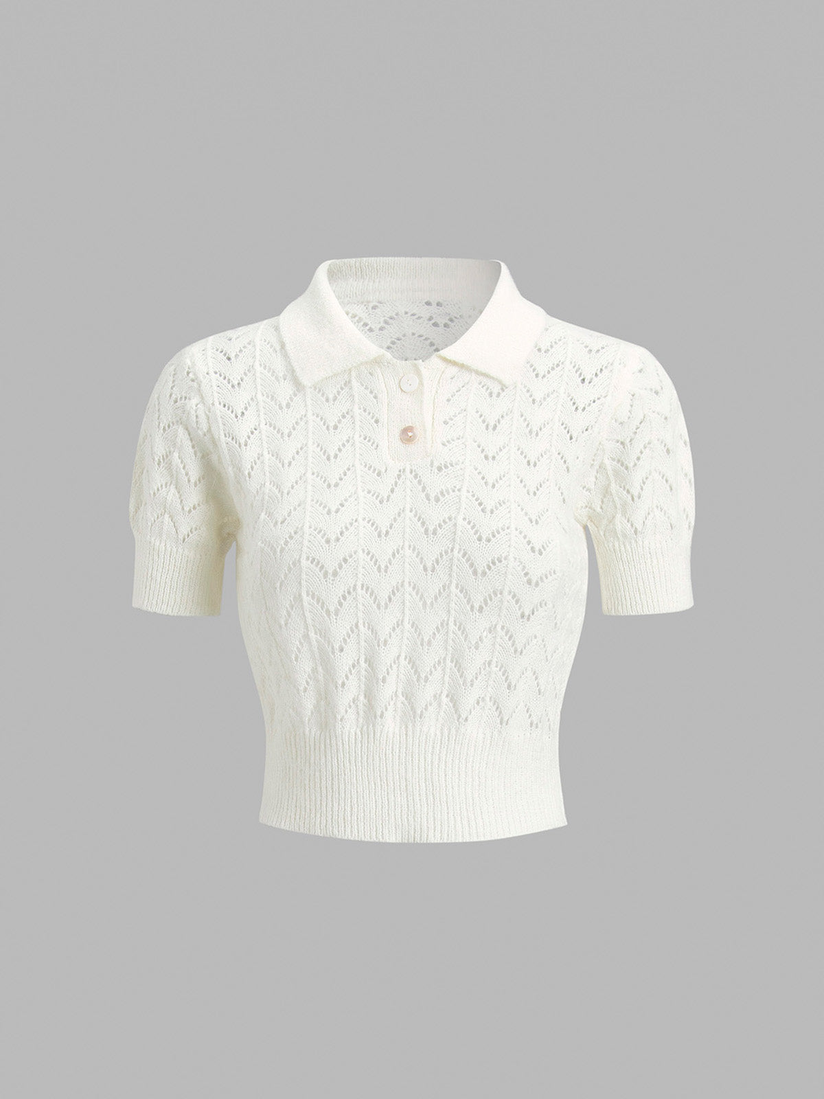 Sheer Wink Eyelet Polo Crop Shirt