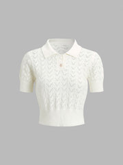 Sheer Wink Eyelet Polo Crop Shirt
