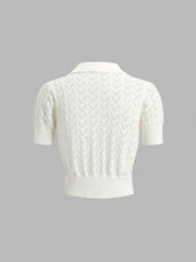 Sheer Wink Eyelet Polo Crop Shirt