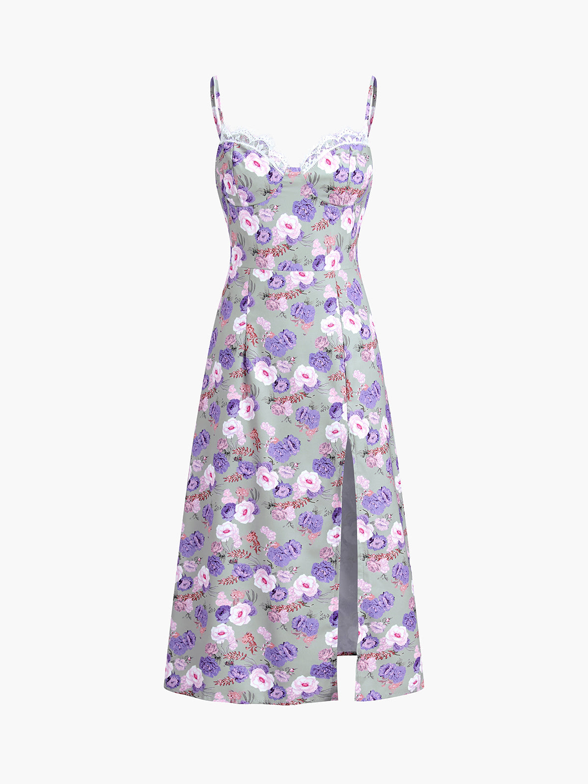 Vintage Floral Slit Midi Dress