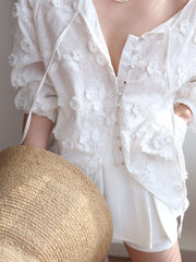 Oversized Semi-Sheer Embroidered Floral Blouse