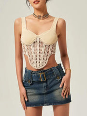 Semi-Sheer Contour Piping Crochet Crop Top