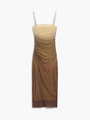 Cappuccino Ombre Mesh Zippered Long Dress