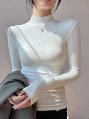 Semi-Sheer Mock Neck Long Sleeve Top
