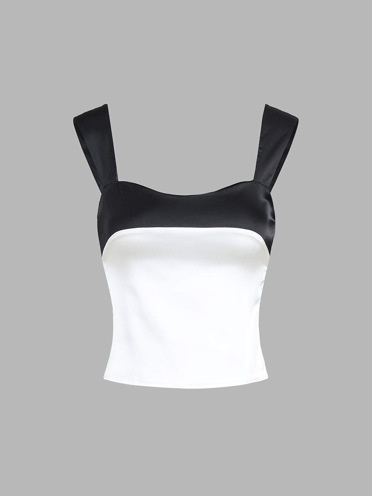 Semi-Sheer Two Tone Satin Tied Zippered Top