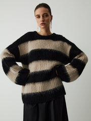 Mocha Stripe Fluffy Sweater