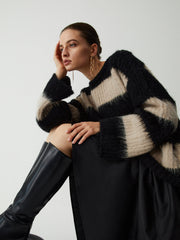 Mocha Stripe Fluffy Sweater