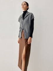 Open Collar Double Zip Curved Cardigan