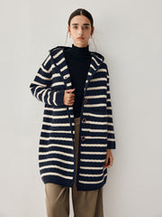 Stripe Hooded Longline Cardigan