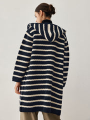 Stripe Hooded Longline Cardigan