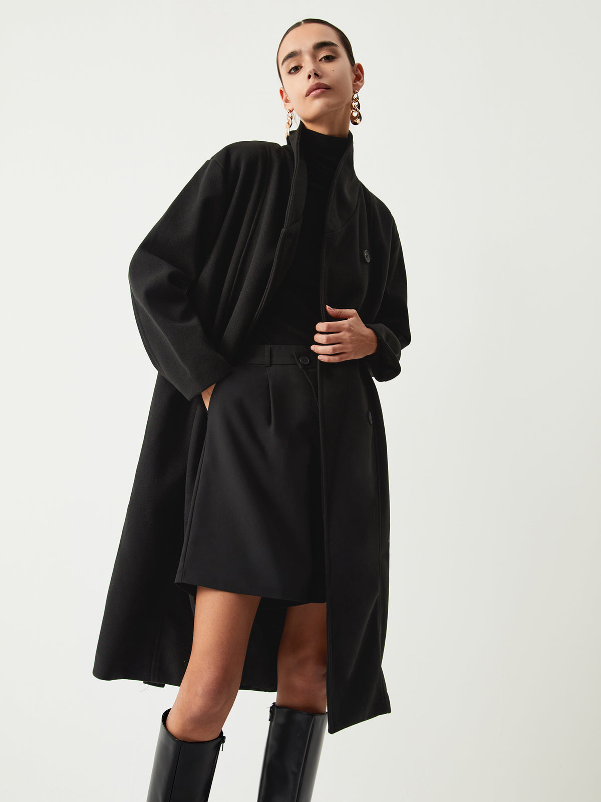 Stand Collar Longline Trench Coat
